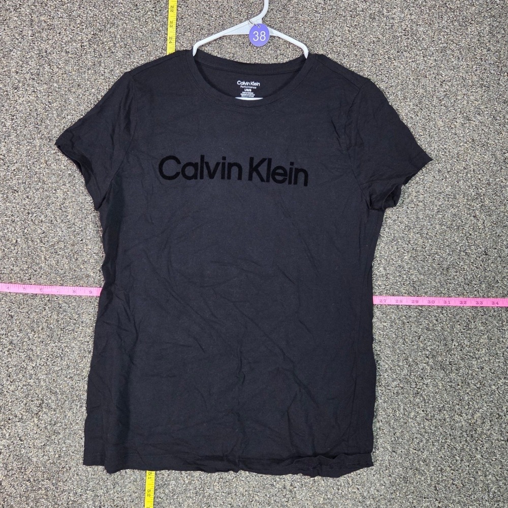 Calvin Klein T-Shirt Womens L Black Performance Velvet Logo Short Sleeve Tee